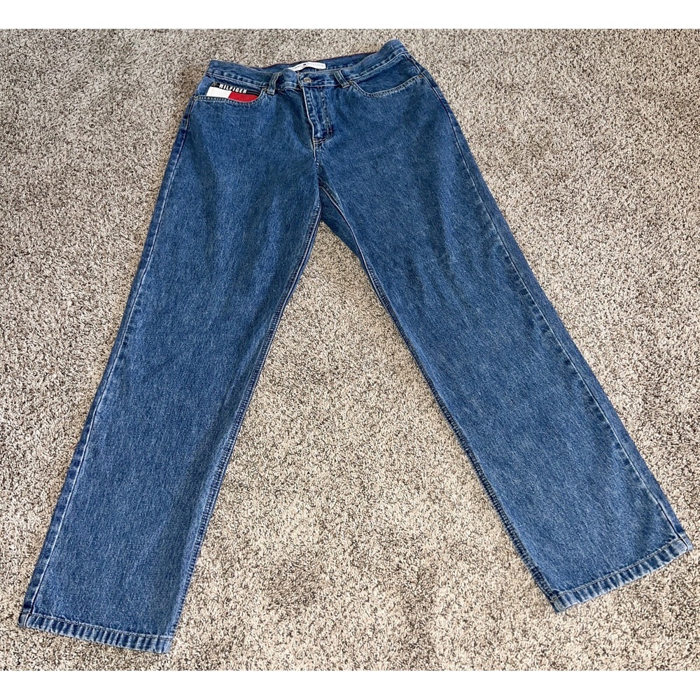Vtg 90s Y2K Tommy Hilfiger Jeans Women's 10 Blue Denim Loose Classic Fit Logo‎